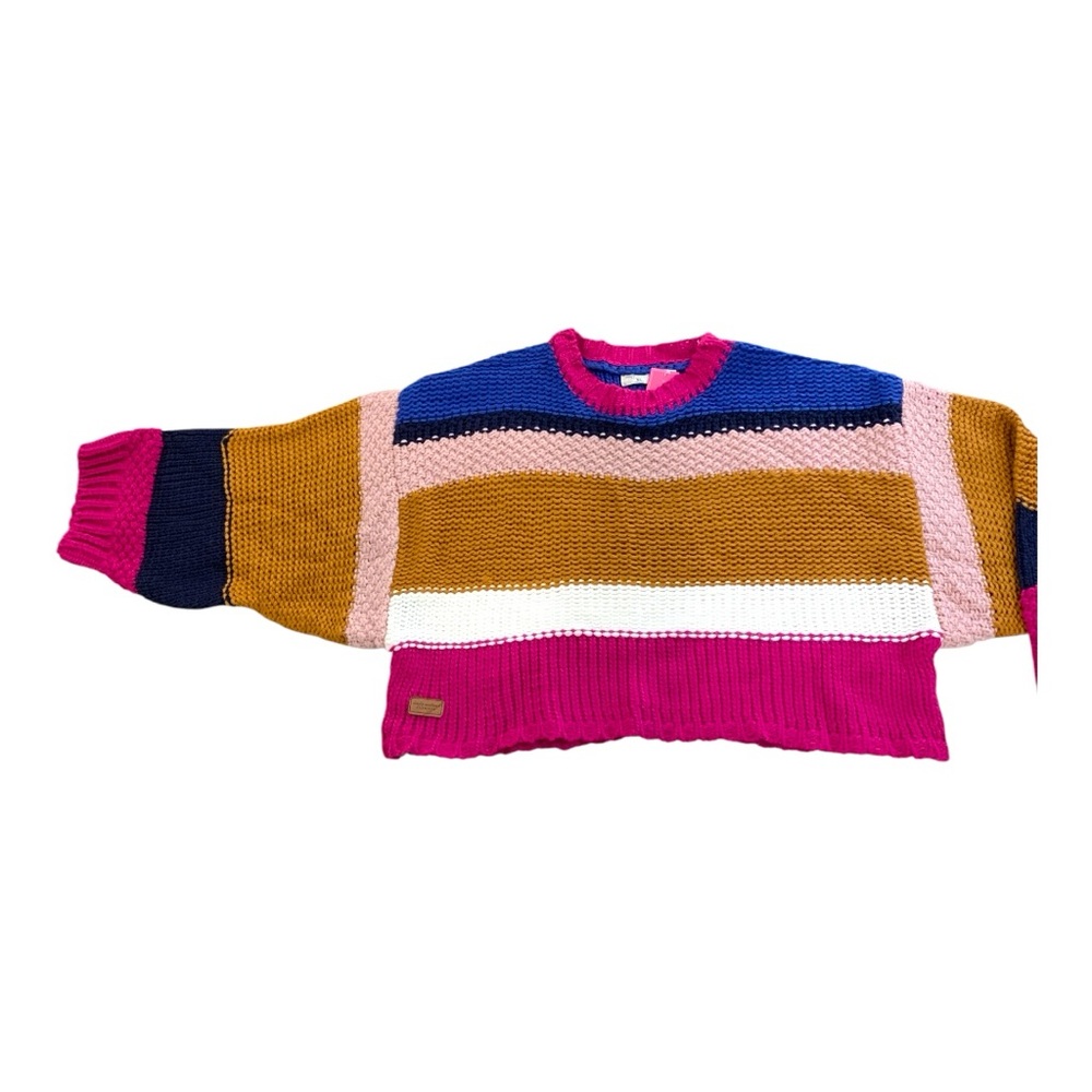 Oversized Cropped Stripe Sweater XL Colorblock Chunky Knit NWT - Picture 3 of 10